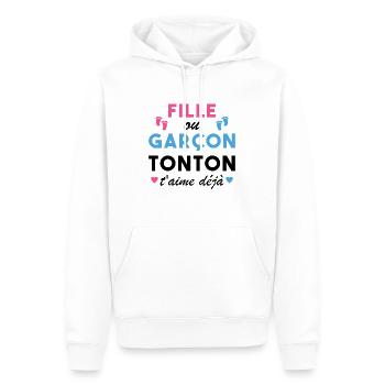 Fille ou Garçon Annonce Bébé Tonton T'aime Déjà - Sweat à capuche Premium bio Homme - blanc - Devant - Nico (187cm)