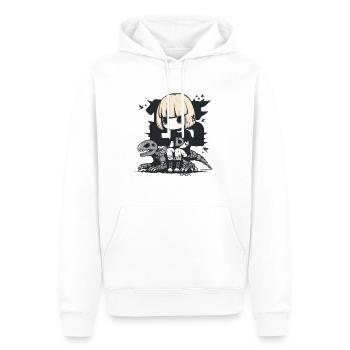 Anime-Goth-Geister Mädchen sitzt auf Dino-Skelett - Männer Premium Bio Hoodie - Weiß - Vorne - Nico (187cm)