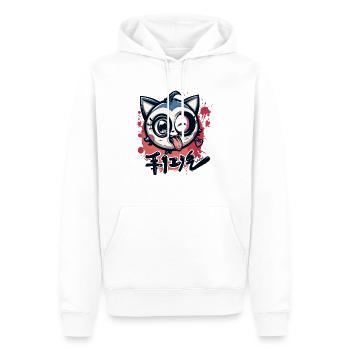 Mur de graffiti Japon Anime : Chat coquin - Sweat à capuche Premium bio Homme - blanc - Devant - Nico (187cm)