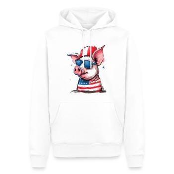 Pigtriotian Patriot : Cochon des États-Unis - Sweat à capuche Premium bio Homme - blanc - Devant - Nico (187cm)