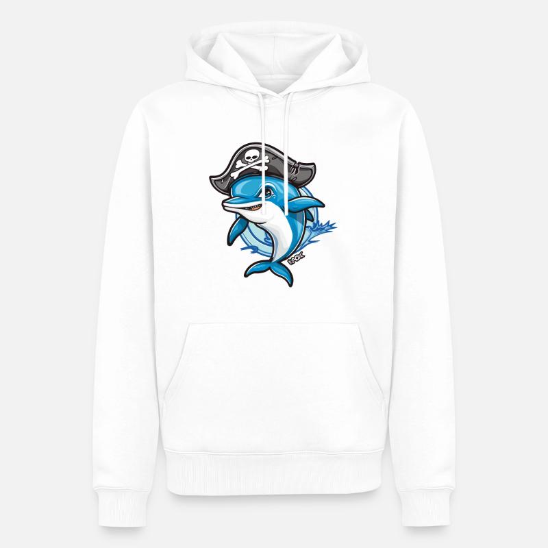 Pirate dauphin de dessin animé - Sweat à capuche Premium bio Homme - blanc