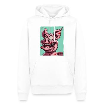 Crazy Funny WTF Cartoon Pig - Men’s Premium Organic Hoodie - white - Front - Nico (187cm)