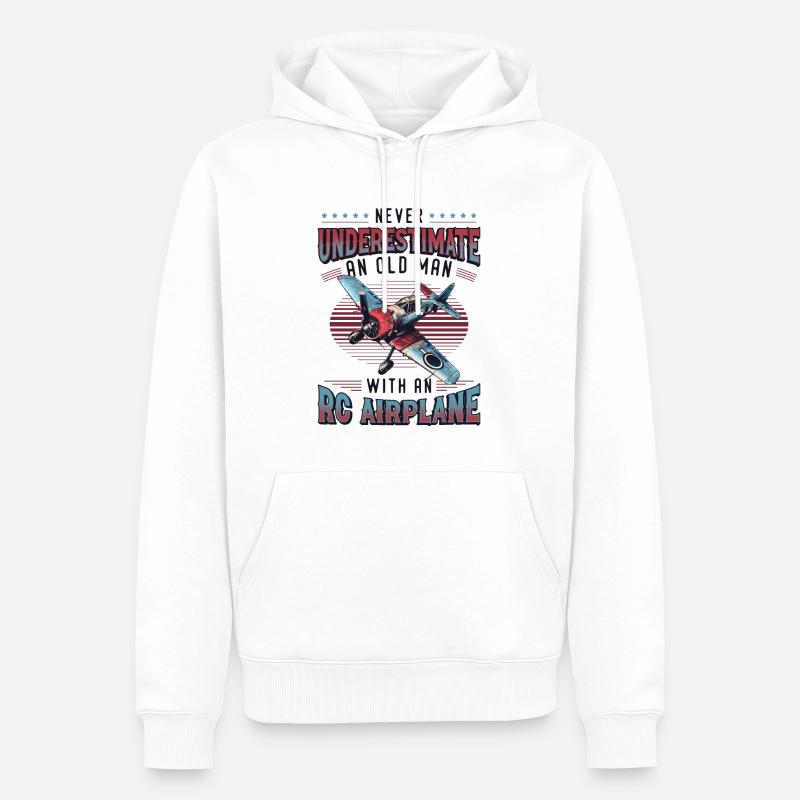 Alter Mann Mit Modellflugzeug - Männer Premium Bio Hoodie - Weiß