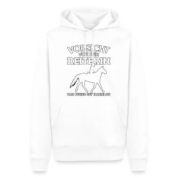 Vorsicht vor der Reiterin, das Pferd ist harmlos - Männer Premium Bio Hoodie - Weiß - Vorne - Nico (187cm)