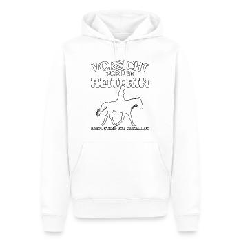 Vorsicht vor der Reiterin, das Pferd ist harmlos - Männer Premium Bio Hoodie - Weiß - Vorne - Nico (187cm)