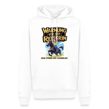 Vorsicht vor der Reiterin, das Pferd ist harmlos - Männer Premium Bio Hoodie - Weiß - Vorne - Nico (187cm)