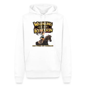 Vorsicht vor der Reiterin, das Pferd ist harmlos - Männer Premium Bio Hoodie - Weiß - Vorne - Nico (187cm)