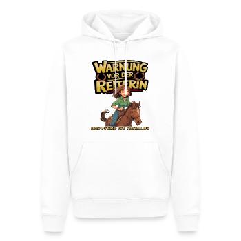 Vorsicht vor der Reiterin, das Pferd ist harmlos - Männer Premium Bio Hoodie - Weiß - Vorne - Nico (187cm)