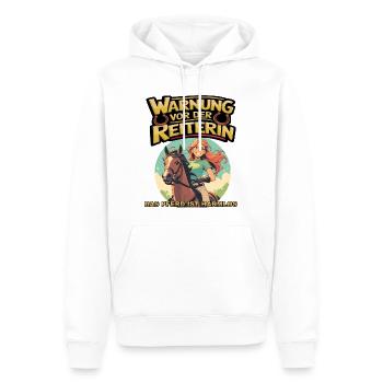 Vorsicht vor der Reiterin, das Pferd ist harmlos - Männer Premium Bio Hoodie - Weiß - Vorne - Nico (187cm)