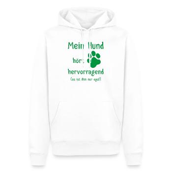 Mein Hund hört hervorragend es ist ihm nur egal - Männer Premium Bio Hoodie - Weiß - Vorne - Nico (187cm)
