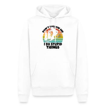 Folgen Sie mir nicht, ich mache dumme Dinge - Männer Premium Bio Hoodie - Weiß - Vorne - Nico (187cm)