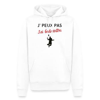 Je peux pas j'ai badminton - Sweat à capuche Premium bio Homme - blanc - Devant - Nico (187cm)