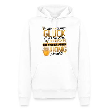 Glück kann man schmecken das Rezept heißt Honig - Männer Premium Bio Hoodie - Weiß - Vorne - Nico (187cm)