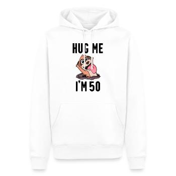 50 ans - 50 ans - Câlin - Sweat à capuche Premium bio Homme - blanc - Devant - Nico (187cm)