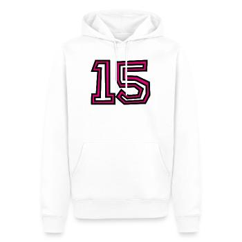 15. 15 ANS. 15e ANNIVERSAIRE. ANNIVERSAIRE 15 ANS. - Sweat à capuche Premium bio Homme - blanc - Devant - Nico (187cm)
