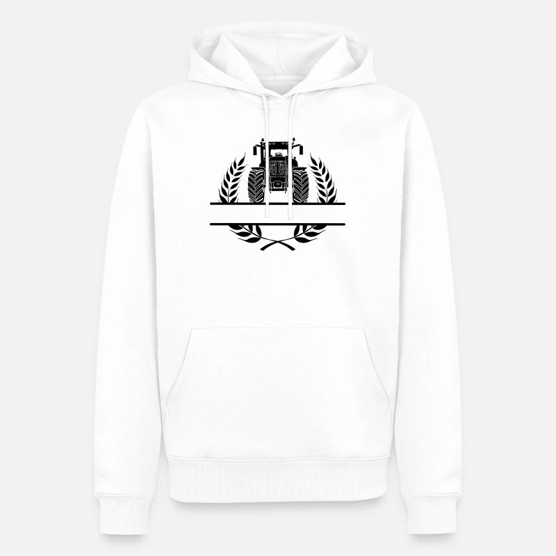 Traktor-Frontansicht im Lorbeerkranz - Männer Premium Bio Hoodie - Weiß