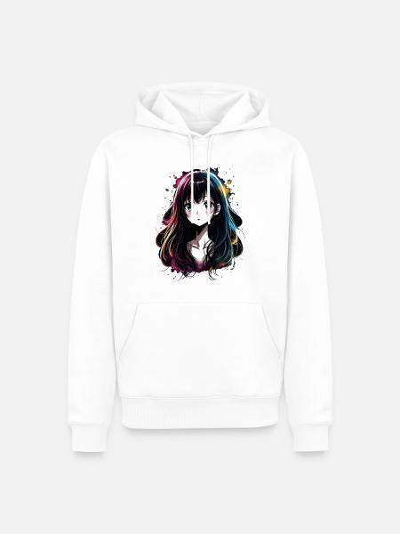 Anime Mädchen mit buntem Farbverlauf - Männer Premium Bio Hoodie - Weiß