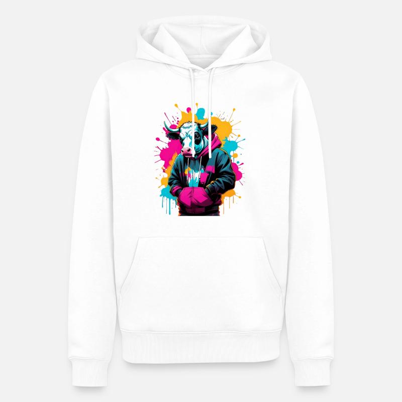 Vache graffiti en sweat à capuche - Sweat à capuche Premium bio Homme - blanc