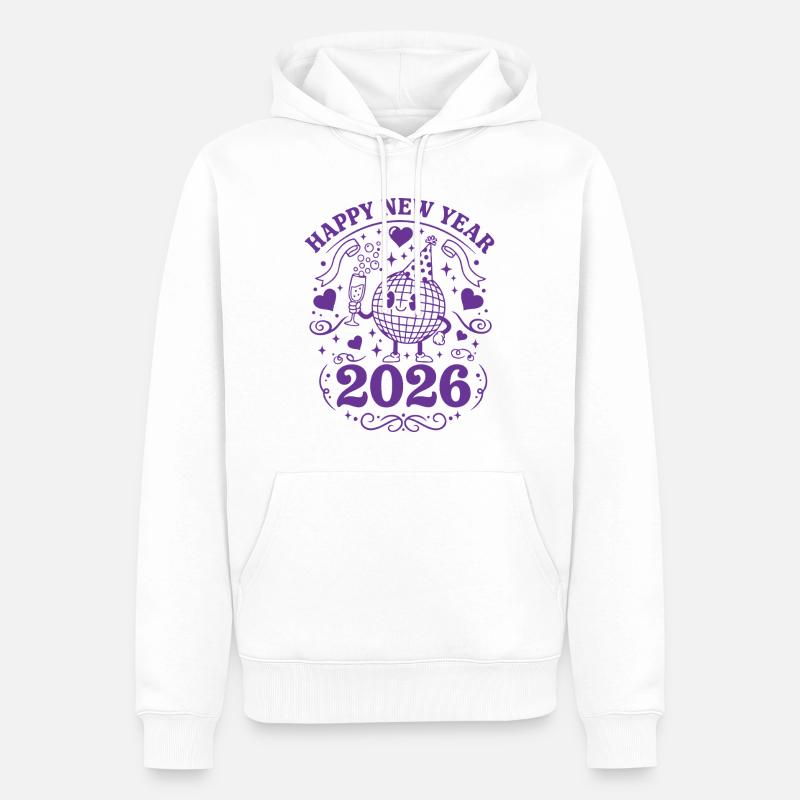 Joyeuse Année 2026 Célébration Globe Festive - Sweat à capuche Premium bio Homme - blanc