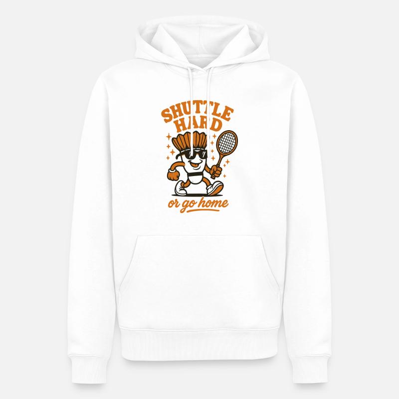 Navette Difficile | Motivation du badminton - Sweat à capuche Premium bio Homme - blanc