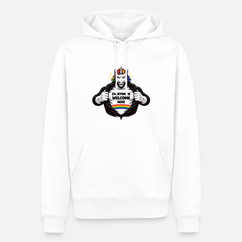 Design de déclaration arc-en-ciel Diversité & Respect - Sweat à capuche Premium bio Homme - blanc