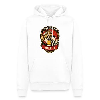 All Day Every Day Milk It Retro Cow - Men’s Premium Organic Hoodie - white - Front - Nico (187cm)