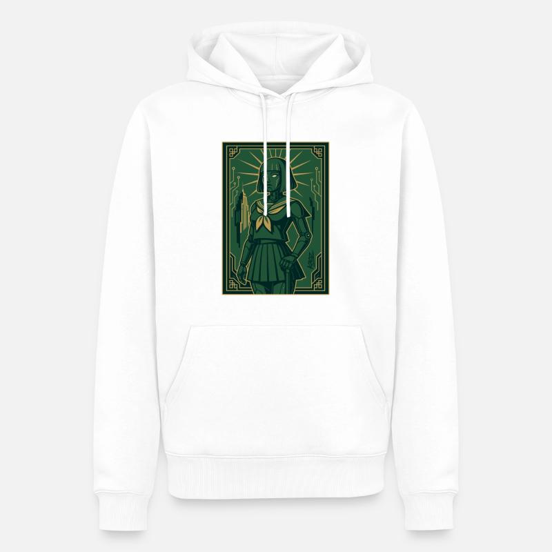 Cyber Deco Android Green Sentinel - Sweat à capuche Premium bio Homme - blanc