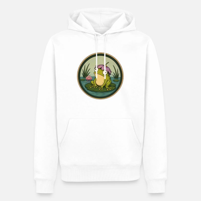 Grenouille de rivière sur nénuphar - Sweat à capuche Premium bio Homme - blanc