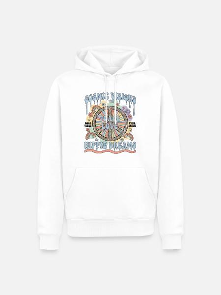 Kosmische Visionen Frieden Liebe Hippieträume - Männer Premium Bio Hoodie - Weiß