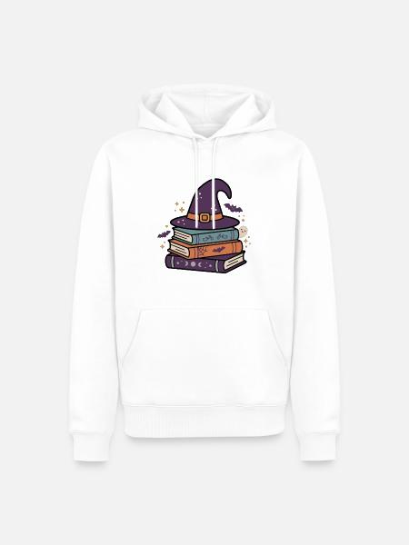 Hexenhut-Bücher Halloween-Schule - Männer Premium Bio Hoodie - Weiß
