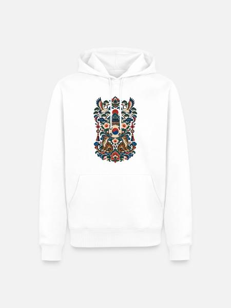 Südkorea | Tiger, Kraniche & Hanbok-Stil - Männer Premium Bio Hoodie - Weiß
