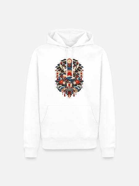 Japan | Fuji, Kraniche & Wellen - Männer Premium Bio Hoodie - Weiß