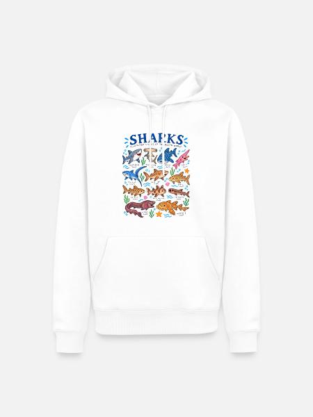 Haie Arten Lexikon Meeresbiologie Hai Illustration - Männer Premium Bio Hoodie - Weiß
