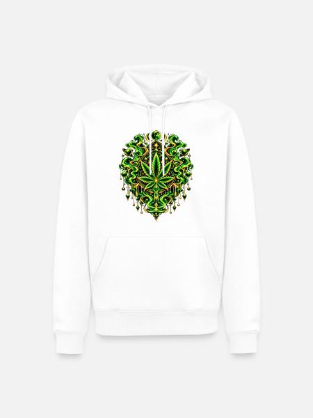 Grünes Cannabisblatt Mandala - Männer Premium Bio Hoodie - Weiß