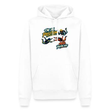 Lustige Formation beim Fallschirmspringen – ich bin in Position, kein Yo - Männer Premium Bio Hoodie - Weiß - Vorne - Nico (187cm)
