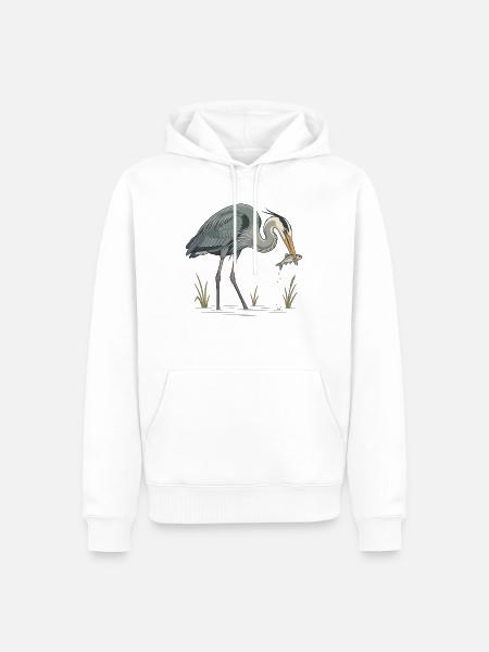 Blaureiher beim Fischfang - Männer Premium Bio Hoodie - Weiß