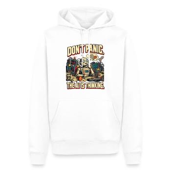 KI Humor – Don't Panic, The AI Is Thinking - Männer Premium Bio Hoodie - Weiß - Vorne - Nico (187cm)