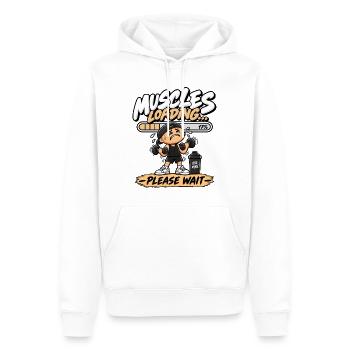 Muskeln laden sich – lustiges Fitnessstudio - Männer Premium Bio Hoodie - Weiß - Vorne - Nico (187cm)