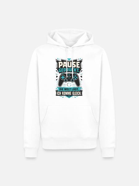 Pause gedrückt – Welt lädt - Männer Premium Bio Hoodie - Weiß