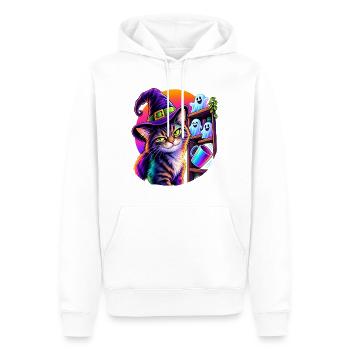 Halloween Katze mit Hexenhut und kippendem Objekt - Männer Premium Bio Hoodie - Weiß - Vorne - Nico (187cm)