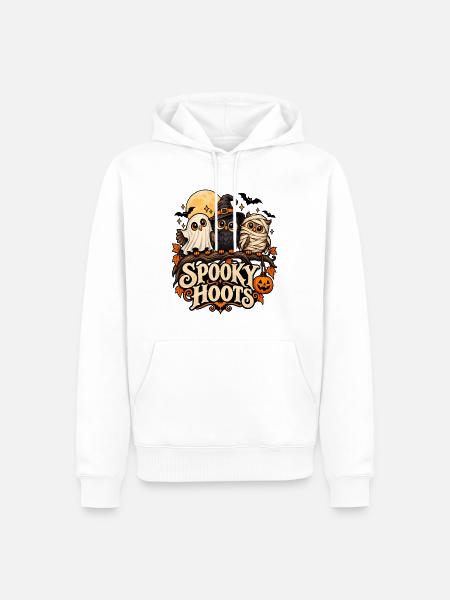 Spooky Hoots Halloween-Eulen - Männer Premium Bio Hoodie - Weiß