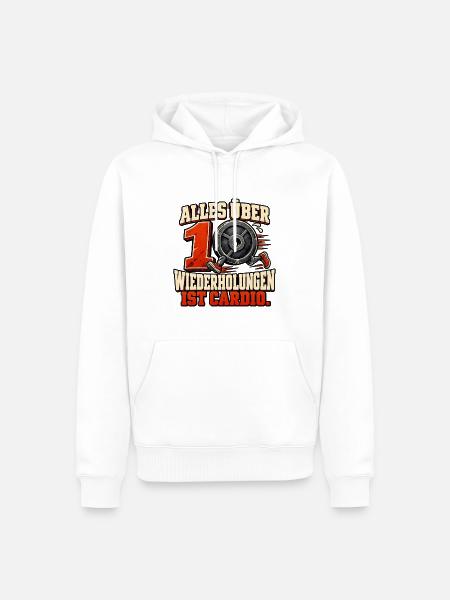 Alles über zehn ist cardio - Kraftsport  - Männer Premium Bio Hoodie - Weiß
