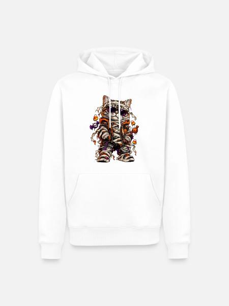 Halloween Mumienkatze mit Süßkram - Männer Premium Bio Hoodie - Weiß