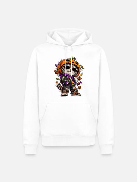 Halloween Katze Mit Kürbismaske - Männer Premium Bio Hoodie - Weiß