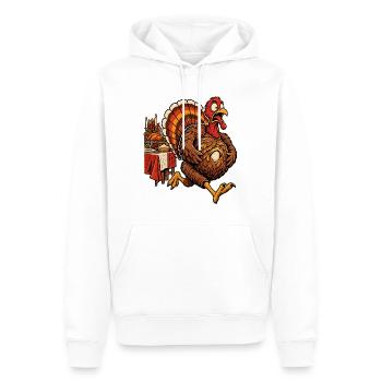Witziger Thanksgiving Truthahn mit Babybauch - Männer Premium Bio Hoodie - Weiß - Vorne - Nico (187cm)