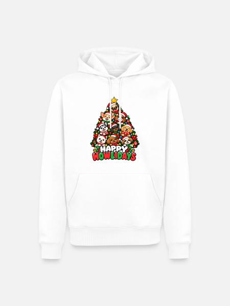 Happy Howlidays Hundebaum - Männer Premium Bio Hoodie - Weiß