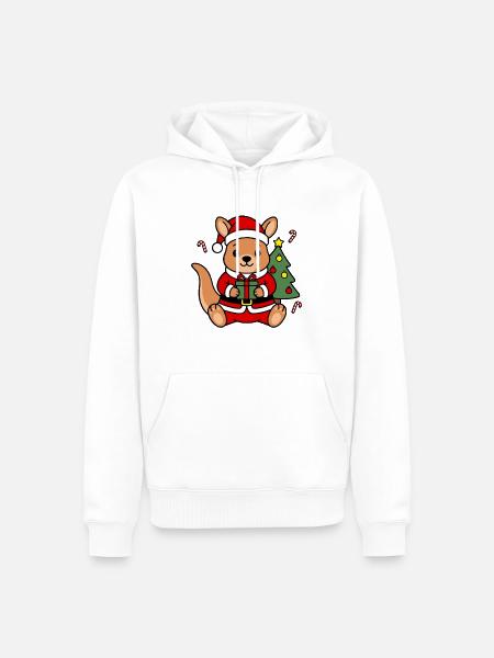 Kawaii-Weihnachtskänguru hält Weihnachtsgeschenk - Männer Premium Bio Hoodie - Weiß