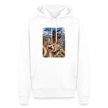 Lustiges Katze Selfie mit Bigfoot, T-Rex, UFO - Männer Premium Bio Hoodie - Weiß - Vorne - Nico (187cm)
