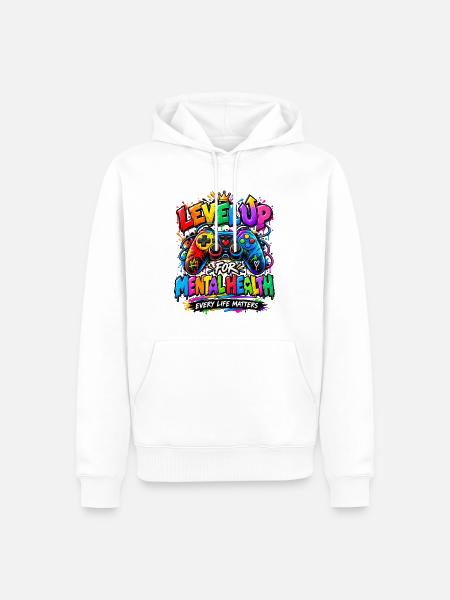 Level Up für psychische Gesundheit - Männer Premium Bio Hoodie - Weiß
