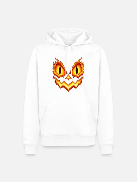 Kürbisflammen Gesichts-Emblem - Männer Premium Bio Hoodie - Weiß